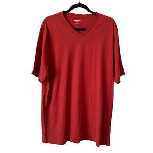 Men's Lands' End V-Neck Super T 100% Cotton in Rust Orange/Red - Large (42-44)